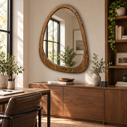 Asymmetrical Wall Mirror – Wood-Grain Frame#Mir39