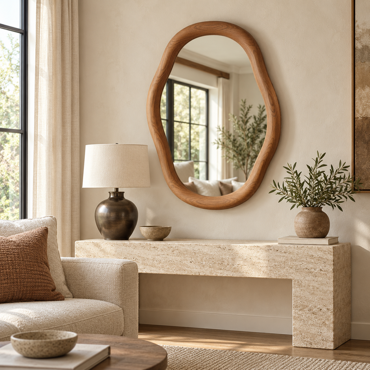 Elowen Organic Wood Mirror Irregular Wall Mirror#Mir4