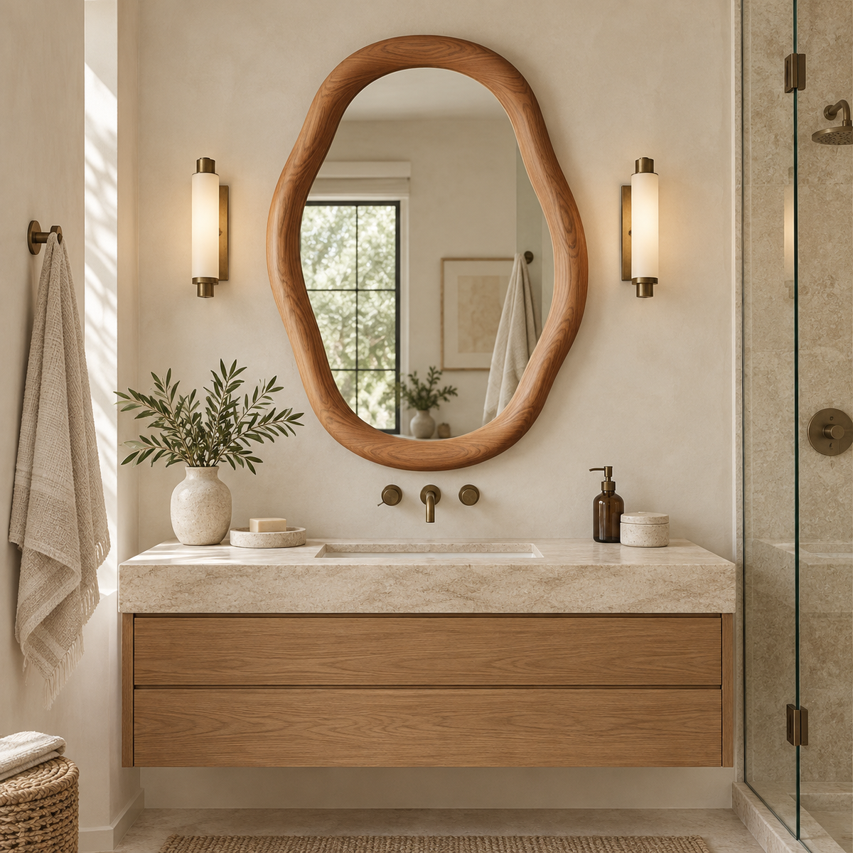 Elowen Organic Wood Mirror Irregular Wall Mirror#Mir4