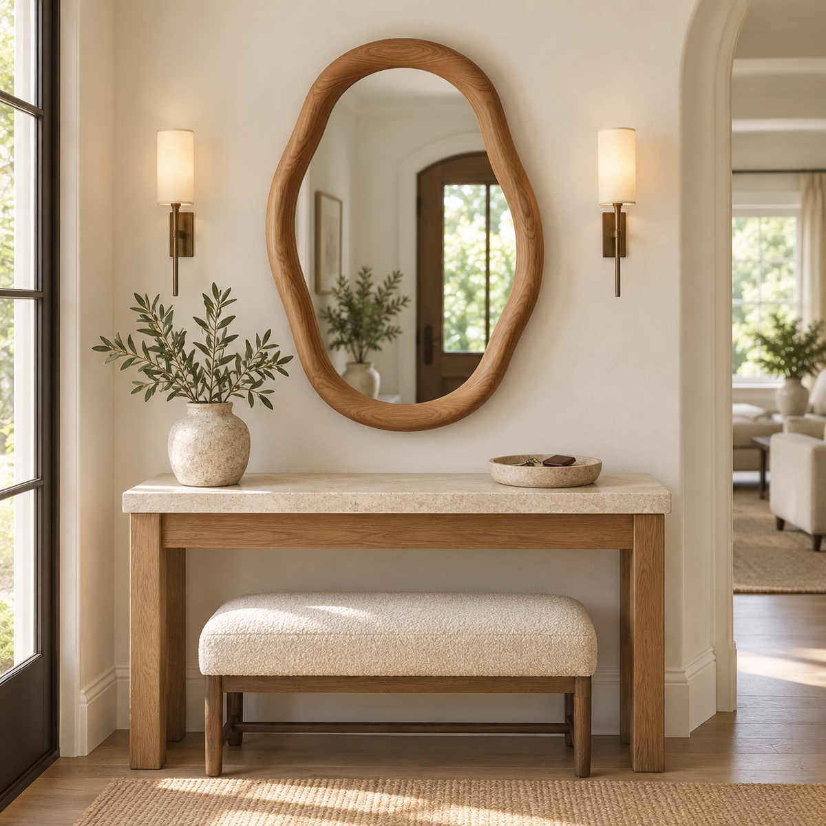 Elowen Organic Wood Mirror Irregular Wall Mirror#Mir4