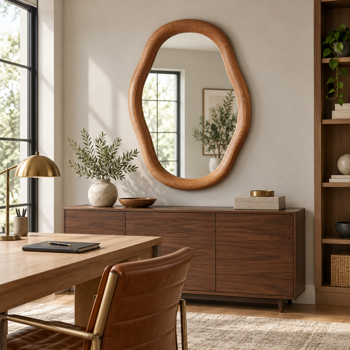 Elowen Organic Wood Mirror Irregular Wall Mirror#Mir4
