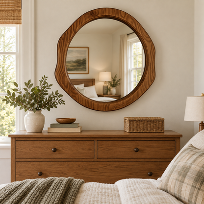 Organic Round Wall Mirror – Wood-Grain Frame#Mir40