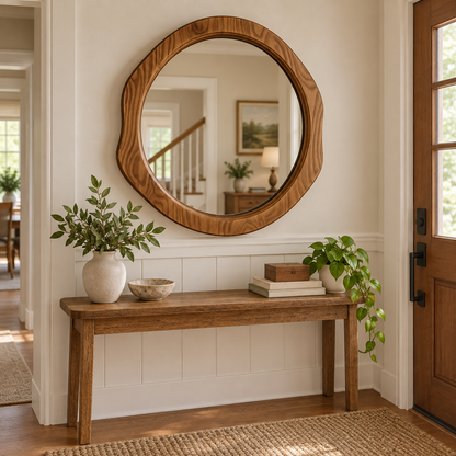 Organic Round Wall Mirror – Wood-Grain Frame#Mir40