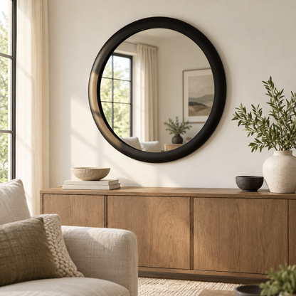 Round Wall Mirror – Wide Black Frame#Mir42