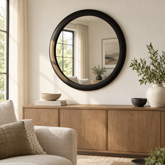 Round Wall Mirror – Wide Black Frame#Mir42