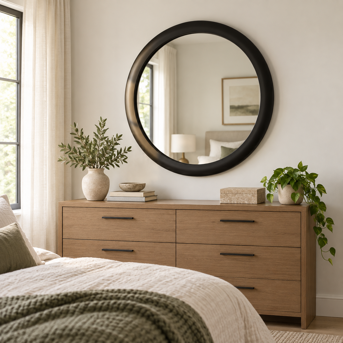 Round Wall Mirror – Wide Black Frame#Mir42