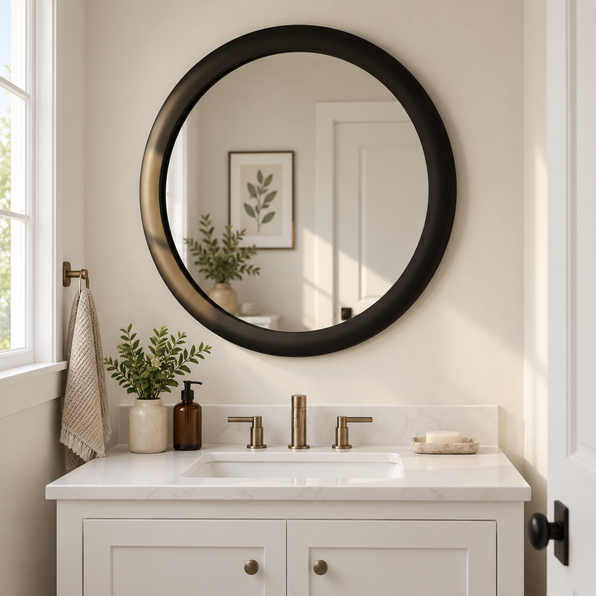 Round Wall Mirror – Wide Black Frame#Mir42