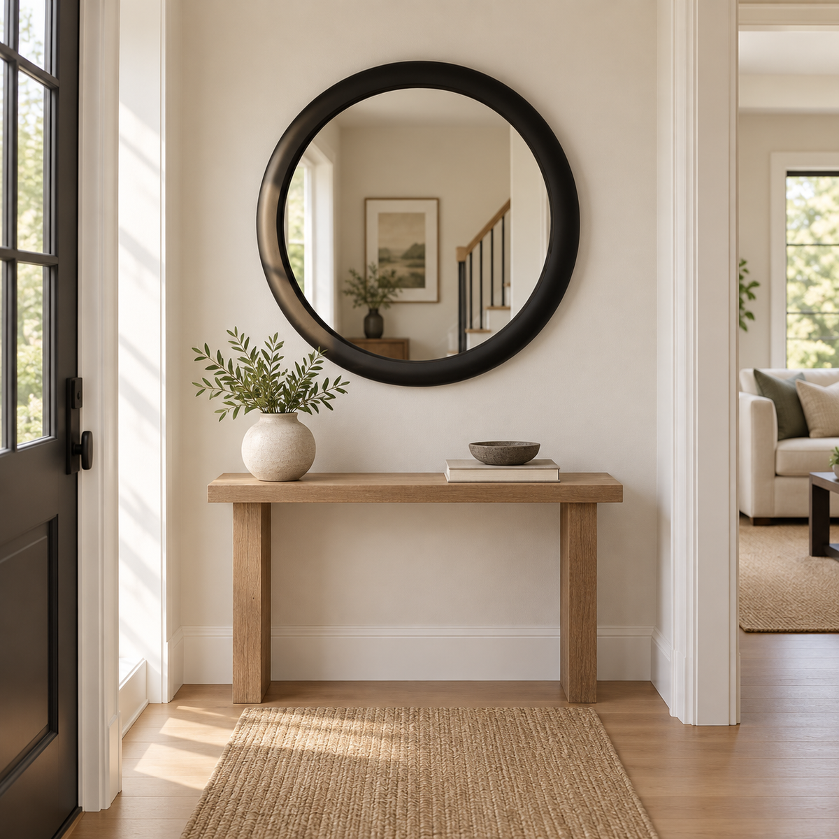 Round Wall Mirror – Wide Black Frame#Mir42