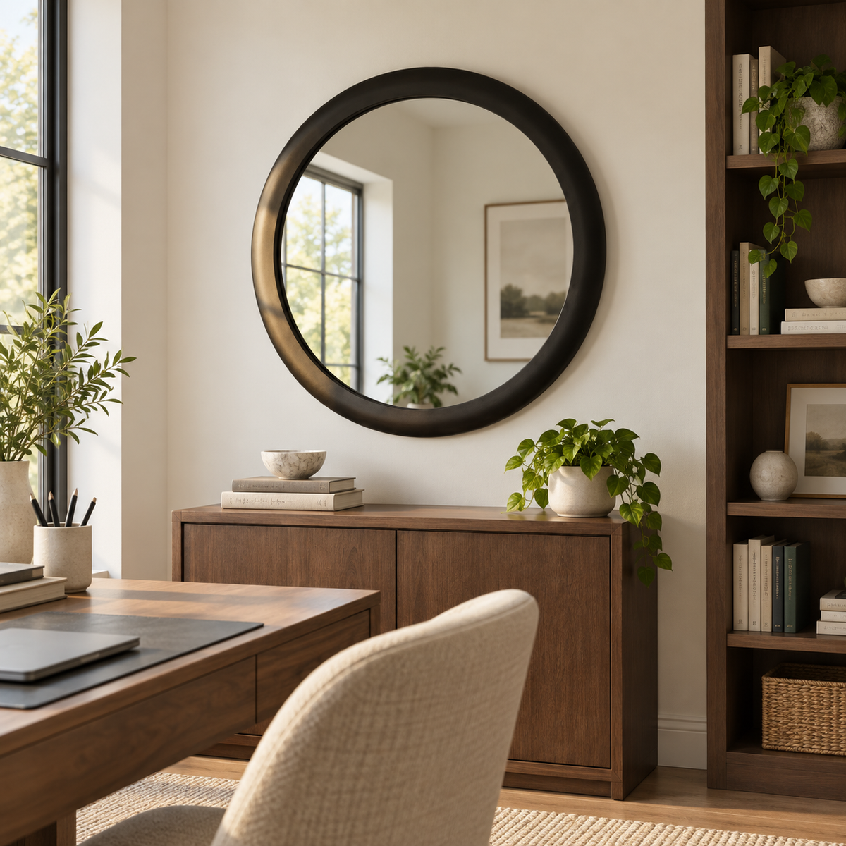 Round Wall Mirror – Wide Black Frame#Mir42