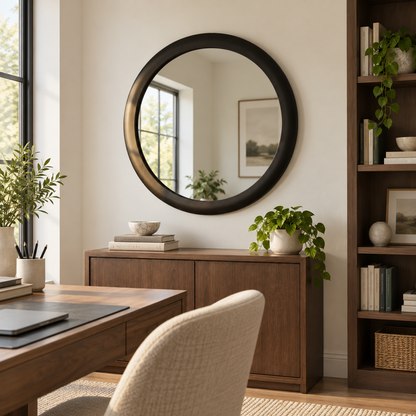 Round Wall Mirror – Wide Black Frame#Mir42