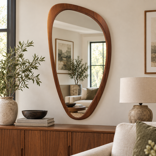 Asymmetrical Wall Mirror – Tapered Wood-Grain Frame#Mir43