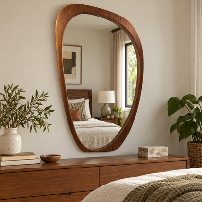 Asymmetrical Wall Mirror – Tapered Wood-Grain Frame#Mir43