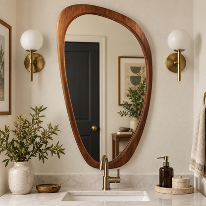 Asymmetrical Wall Mirror – Tapered Wood-Grain Frame#Mir43