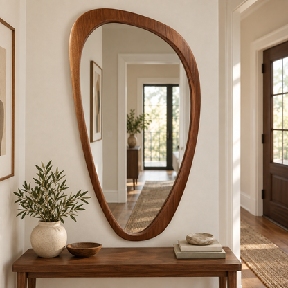 Asymmetrical Wall Mirror – Tapered Wood-Grain Frame#Mir43