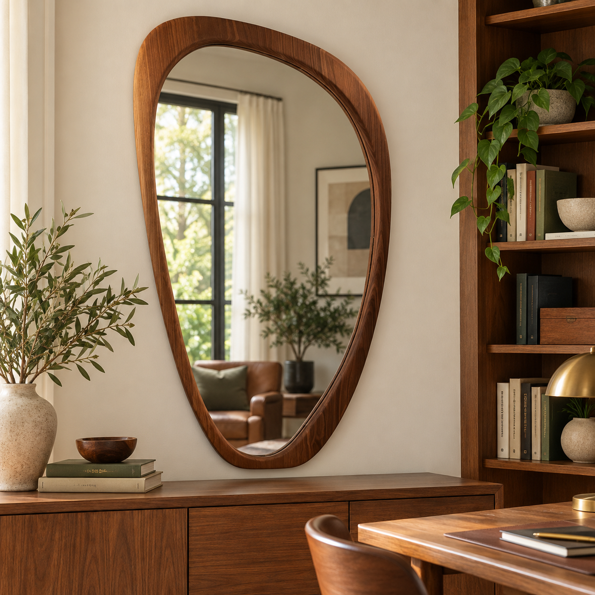 Asymmetrical Wall Mirror – Tapered Wood-Grain Frame#Mir43