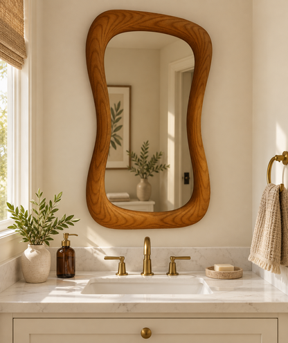 Wavy Wall Mirror – Hourglass Wood-Grain Frame#Mir44