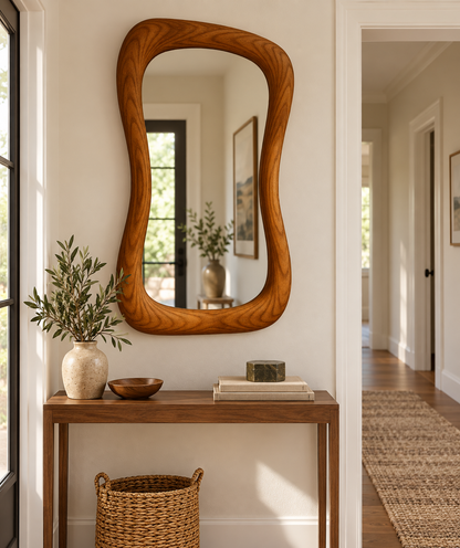 Wavy Wall Mirror – Hourglass Wood-Grain Frame#Mir44