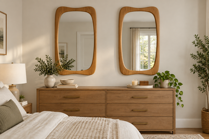 Rounded Rectangle Wall Mirror – Light Wood-Grain Frame#Mir48