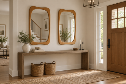 Rounded Rectangle Wall Mirror – Light Wood-Grain Frame#Mir48