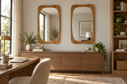 Rounded Rectangle Wall Mirror – Light Wood-Grain Frame#Mir48