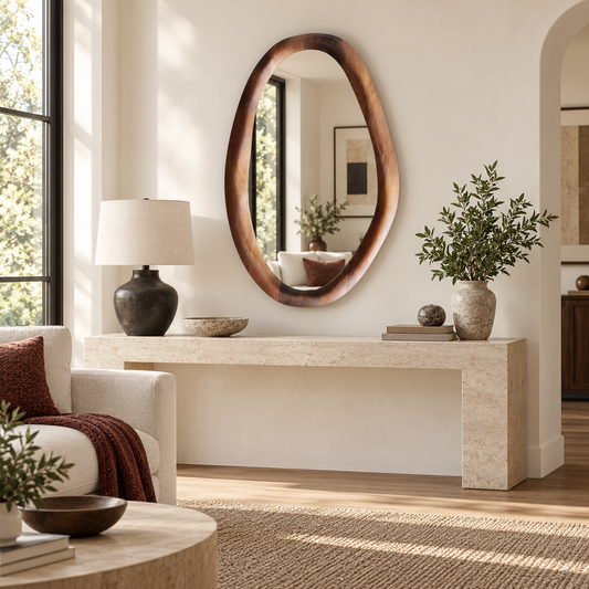 Vela Teardrop Wood Mirror – Asymmetrical Wood Frame Wall Mirror#Mir5