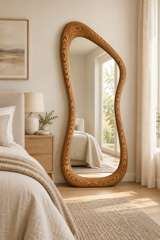 Sculptural Freeform Wood Floor Mirror – Organic Full-Length Mirror#Mir50