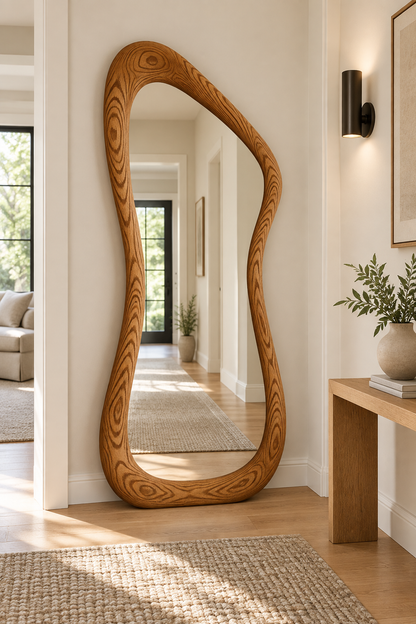 Sculptural Freeform Wood Floor Mirror – Organic Full-Length Mirror#Mir50