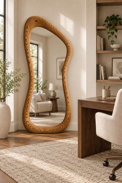 Sculptural Freeform Wood Floor Mirror – Organic Full-Length Mirror#Mir50