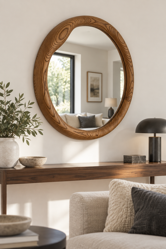 Organic Round Wood Wall Mirror – Sculptural Modern Mirror#Mir51