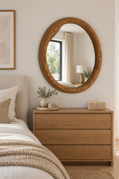 Organic Round Wood Wall Mirror – Sculptural Modern Mirror#Mir51