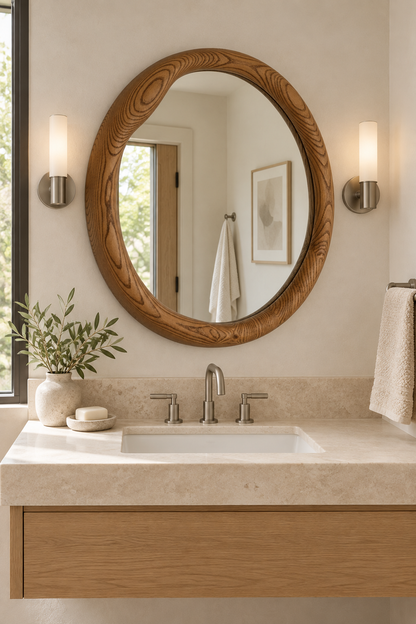 Organic Round Wood Wall Mirror – Sculptural Modern Mirror#Mir51
