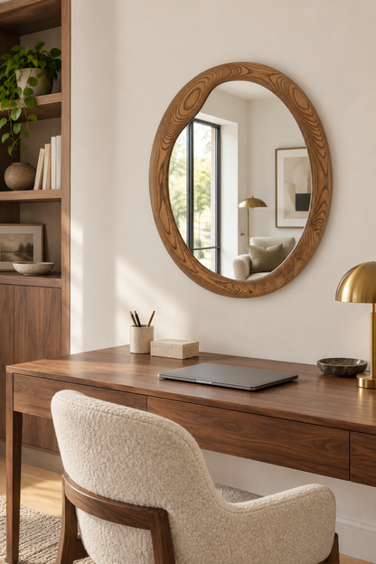 Organic Round Wood Wall Mirror – Sculptural Modern Mirror#Mir51