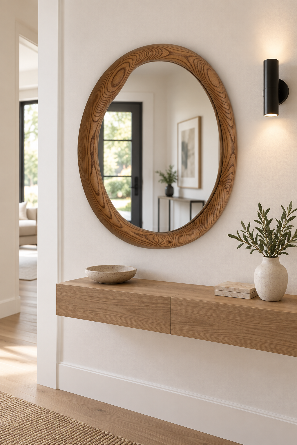 Organic Round Wood Wall Mirror – Sculptural Modern Mirror#Mir51