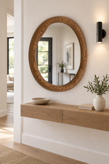 Organic Round Wood Wall Mirror – Sculptural Modern Mirror#Mir51