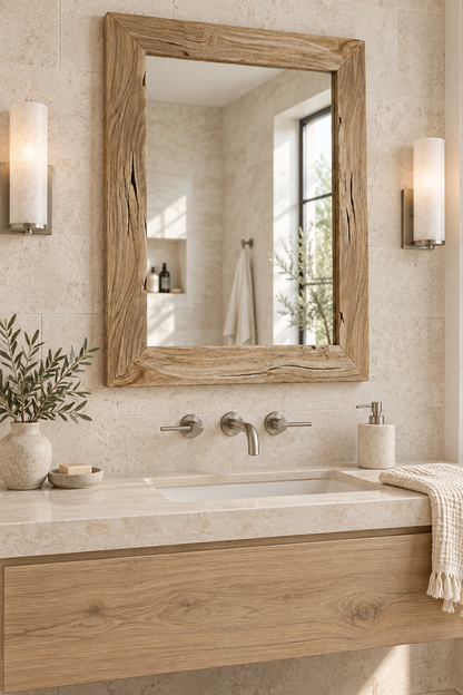 Rustic Natural Wood Wall Mirror – Textured Rectangular Mirror#Mir52