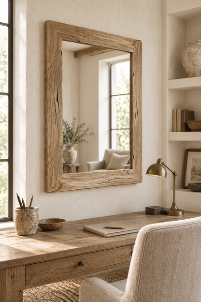 Rustic Natural Wood Wall Mirror – Textured Rectangular Mirror#Mir52