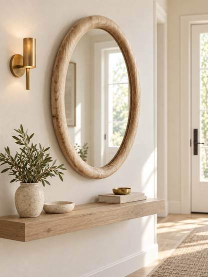 Organic Oval Wood Wall Mirror – Light Wood Sculptural Mirror#Mir53