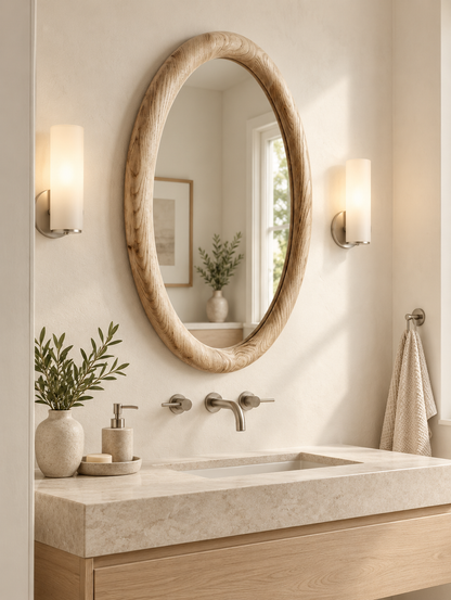 Organic Oval Wood Wall Mirror – Light Wood Sculptural Mirror#Mir53