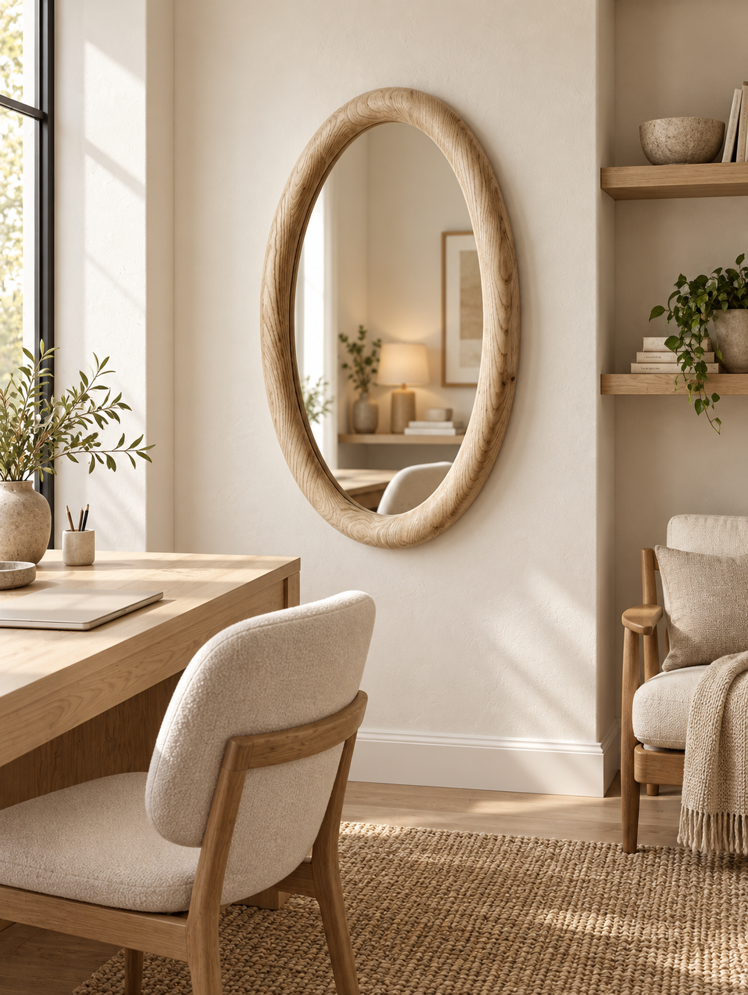 Organic Oval Wood Wall Mirror – Light Wood Sculptural Mirror#Mir53
