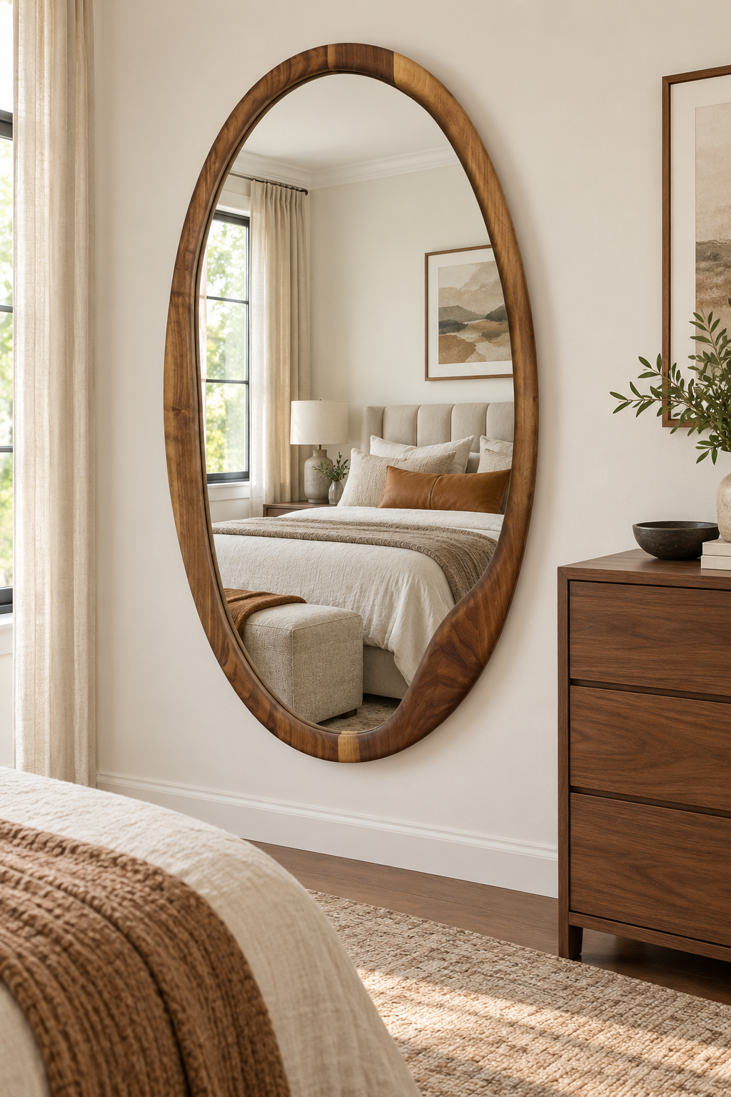 Large Asymmetrical Oval Wood Mirror – Organic Full-Length Wall Mirror#Mir55