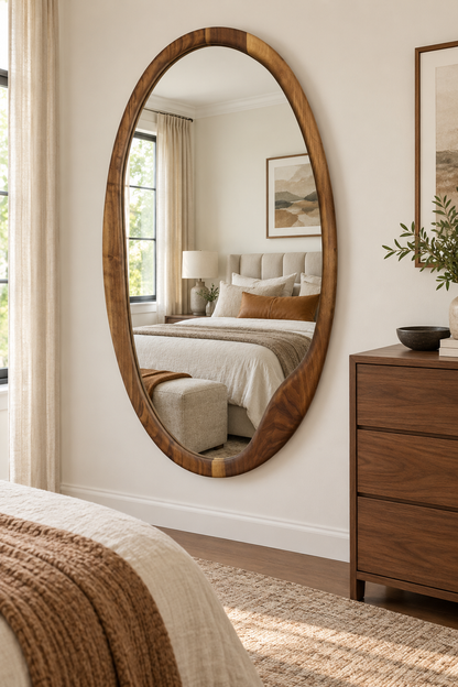 Large Asymmetrical Oval Wood Mirror – Organic Full-Length Wall Mirror#Mir55