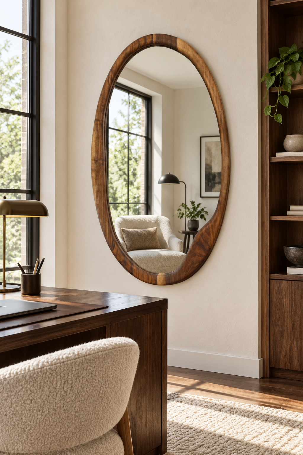 Large Asymmetrical Oval Wood Mirror – Organic Full-Length Wall Mirror#Mir55