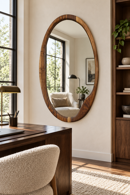 Large Asymmetrical Oval Wood Mirror – Organic Full-Length Wall Mirror#Mir55