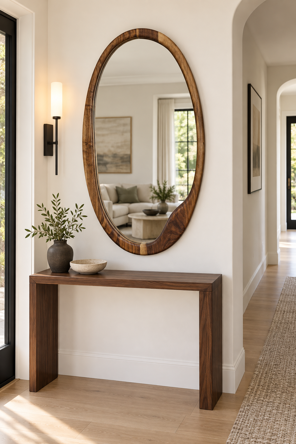 Large Asymmetrical Oval Wood Mirror – Organic Full-Length Wall Mirror#Mir55