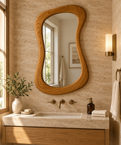 Wavy Freeform Wood Wall Mirror – Sculptural Organic Mirror#Mir56