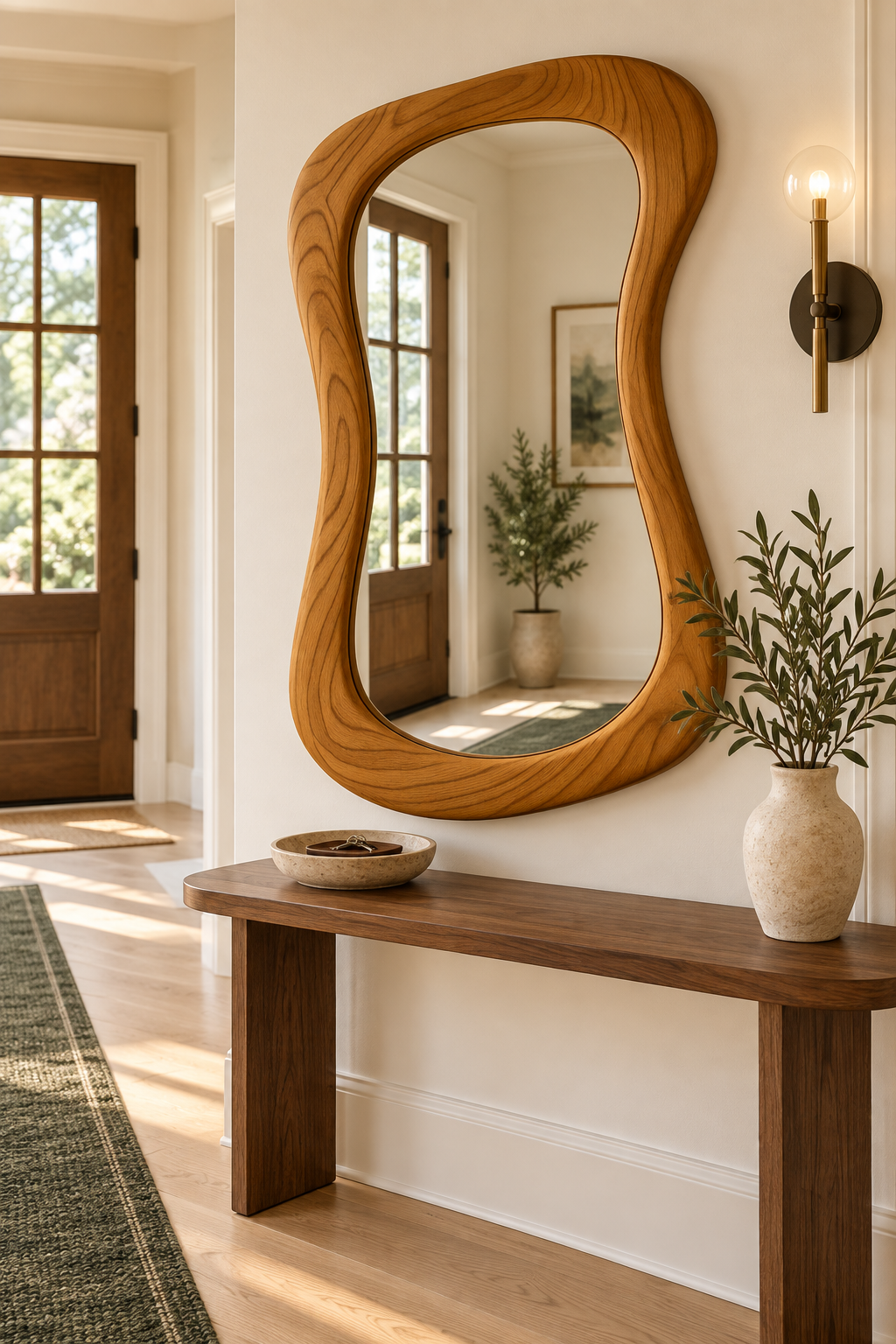 Wavy Freeform Wood Wall Mirror – Sculptural Organic Mirror#Mir56