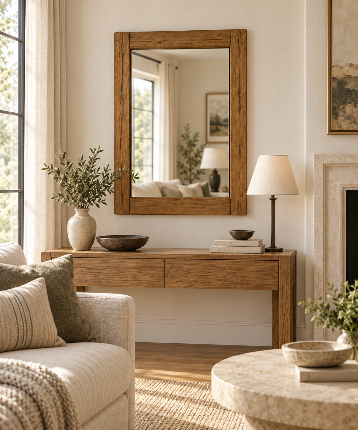 Classic Rectangular Wood Wall Mirror – Rustic Modern Mirror#Mir57