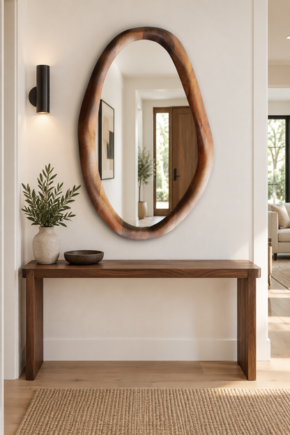 Organic Pebble Wood Wall Mirror – Dark Walnut-Tone Mirror#Mir58