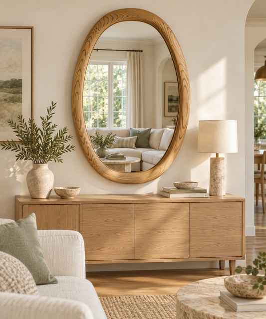 Large Oval Light Wood Wall Mirror – Scandinavian Modern Mirror#Mir59