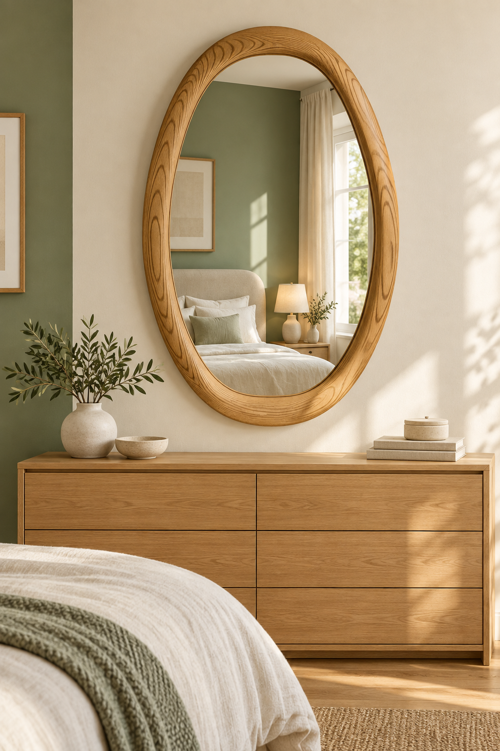Large Oval Light Wood Wall Mirror – Scandinavian Modern Mirror#Mir59